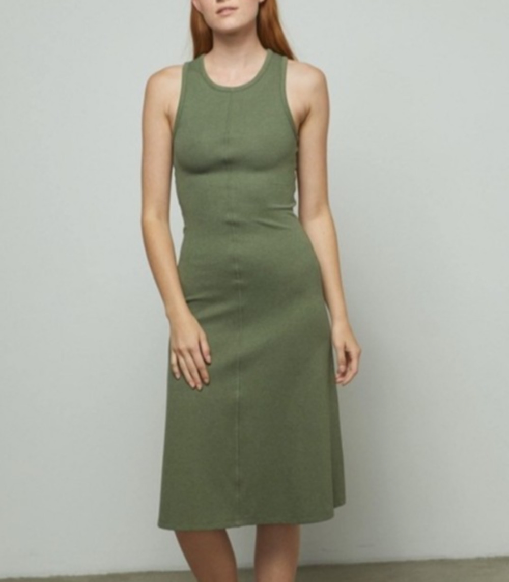 Lunya Restore Good in Bed Green Fitted Rib Knit Midi Dress Small Soft Girl